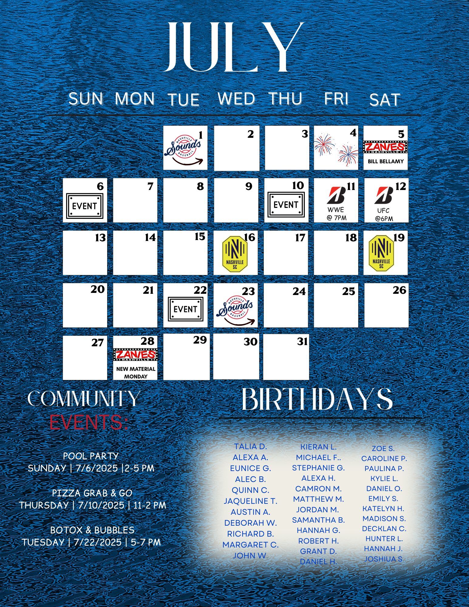 July Event Calendar