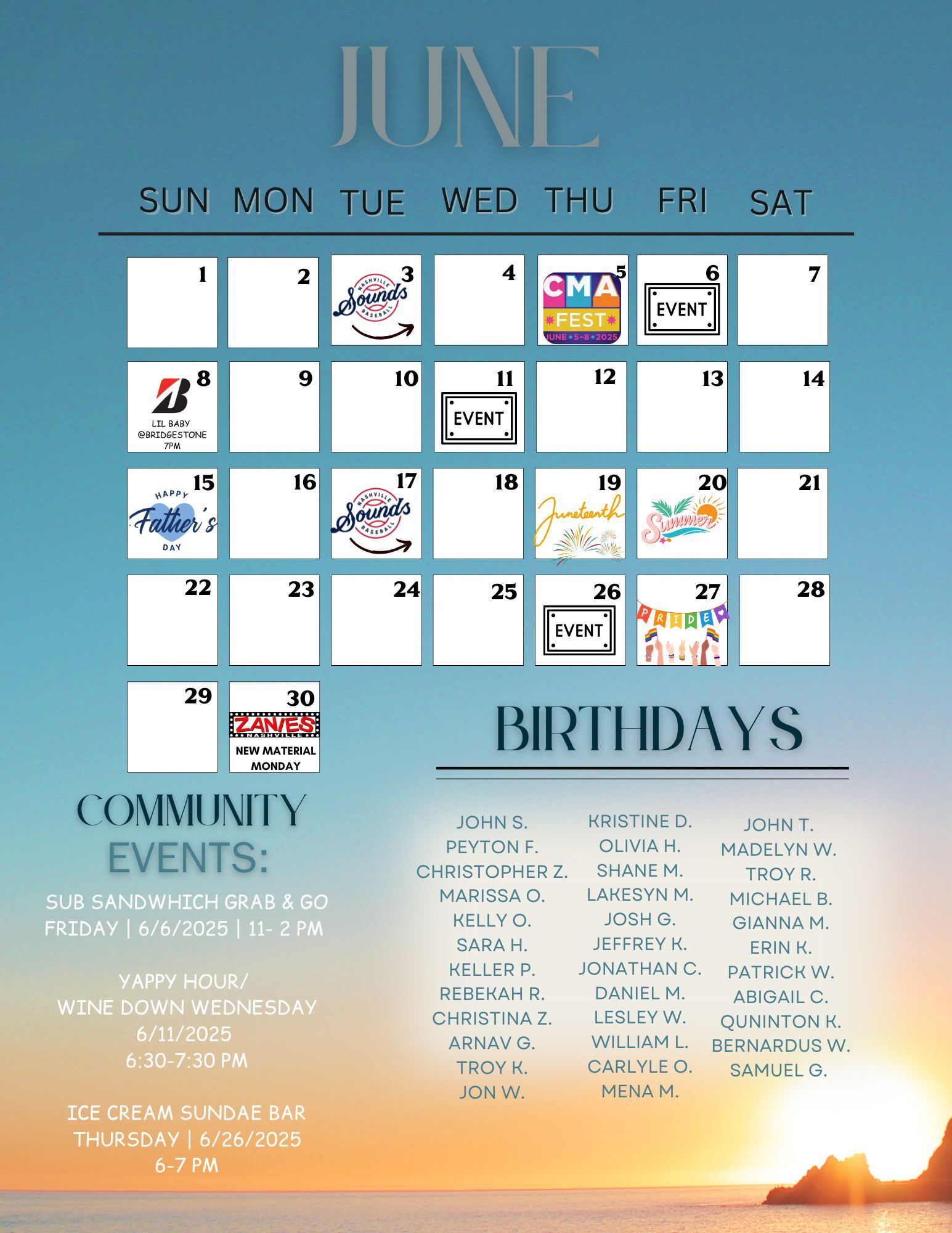 June Event Calendar