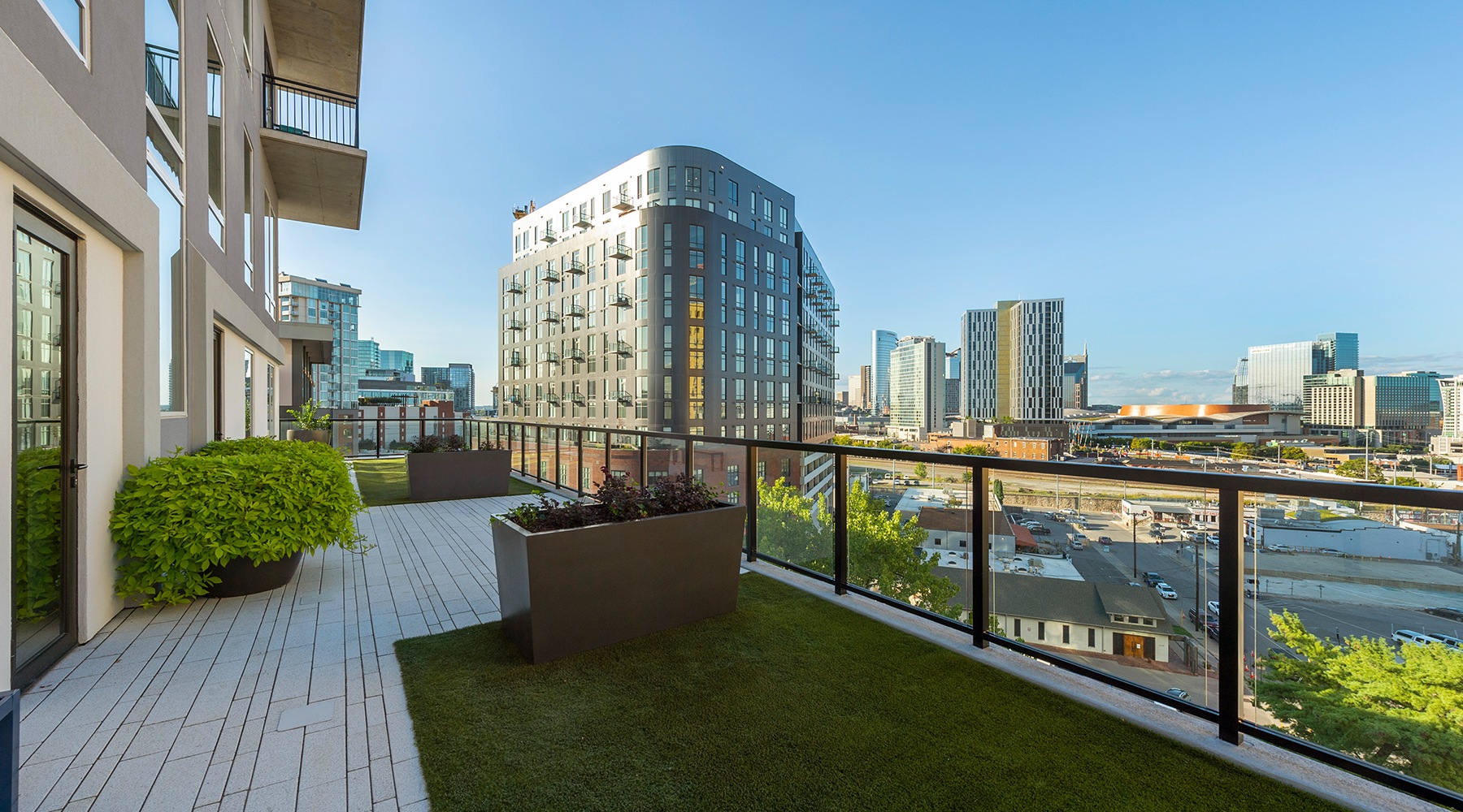 Aspire Gulch grass area with view of Nashville